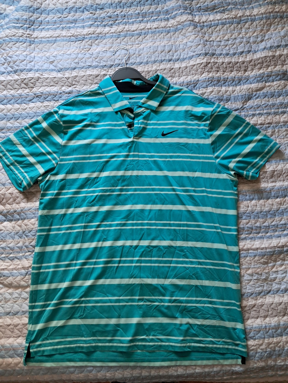 Nike Golf Tour Polo Shirt Mens XL Teal Striped Dri-Fit Short Sleeve DR5300